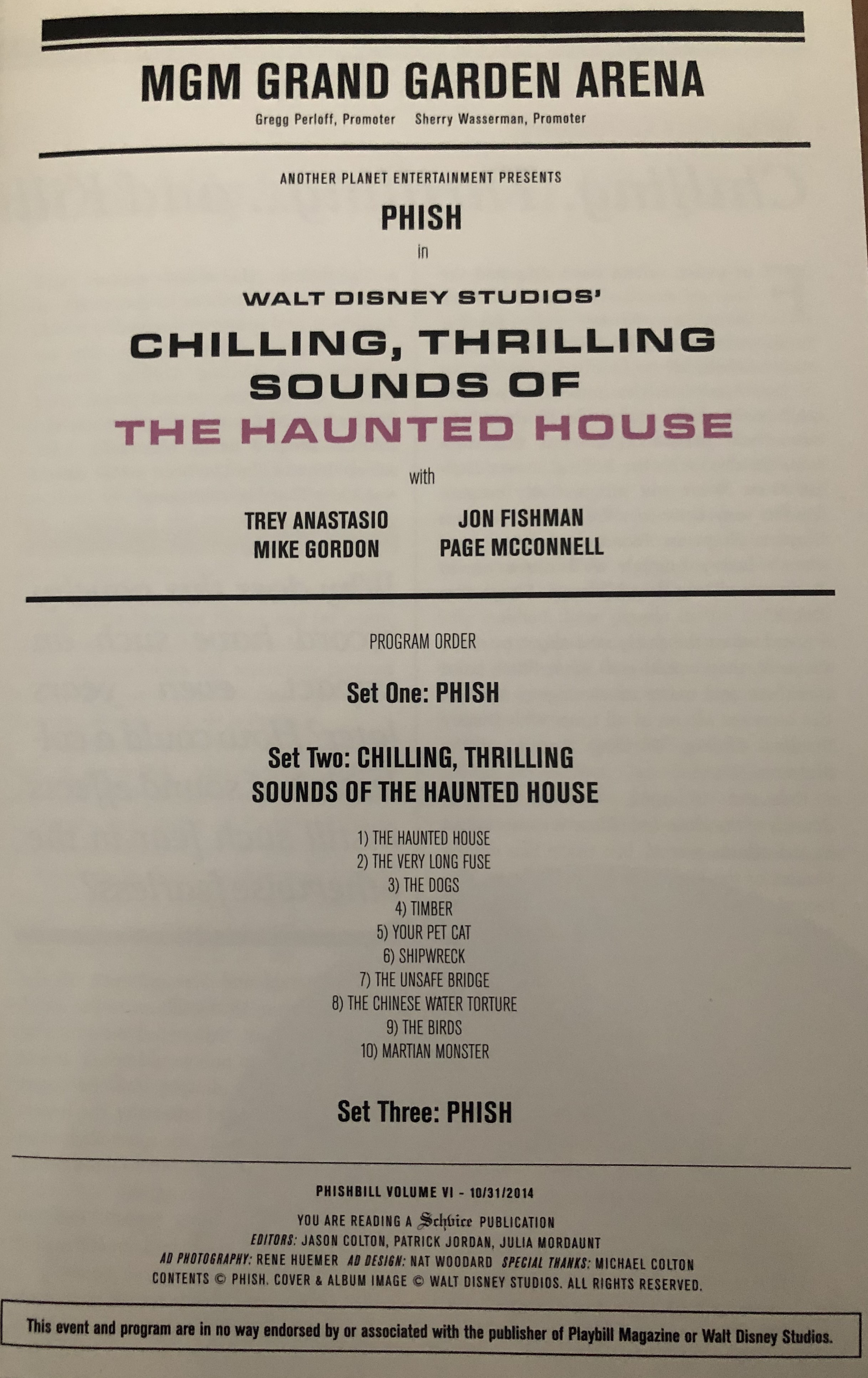 © 2014 PHISH (page from the Chilling Thrilling playbill)